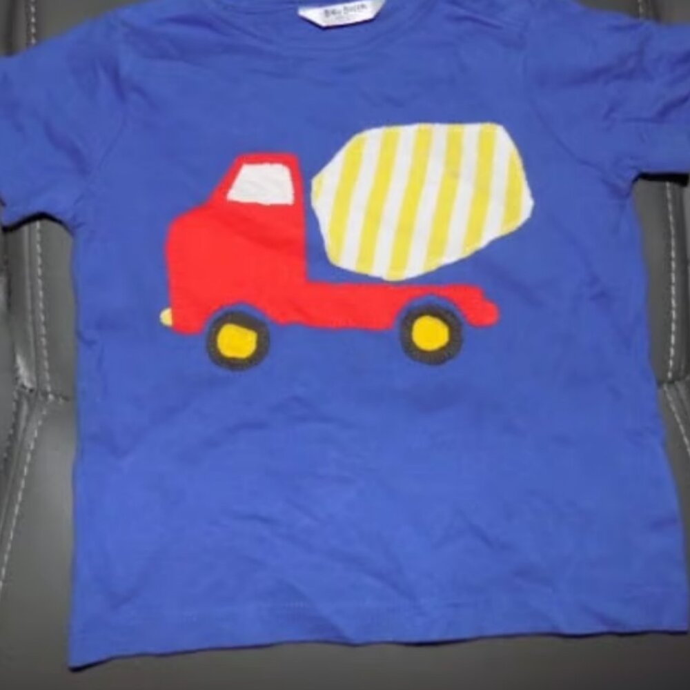 Baby Boden Blue Short Sleeve Shirt W/ Dumb Truck Appliqué Size 6/12 Months EUC